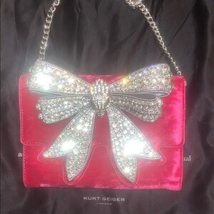Kurt Geiger Pink Velvet Bag with Crystal Bow